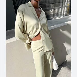 Oak + Fort Satin Button Blouse